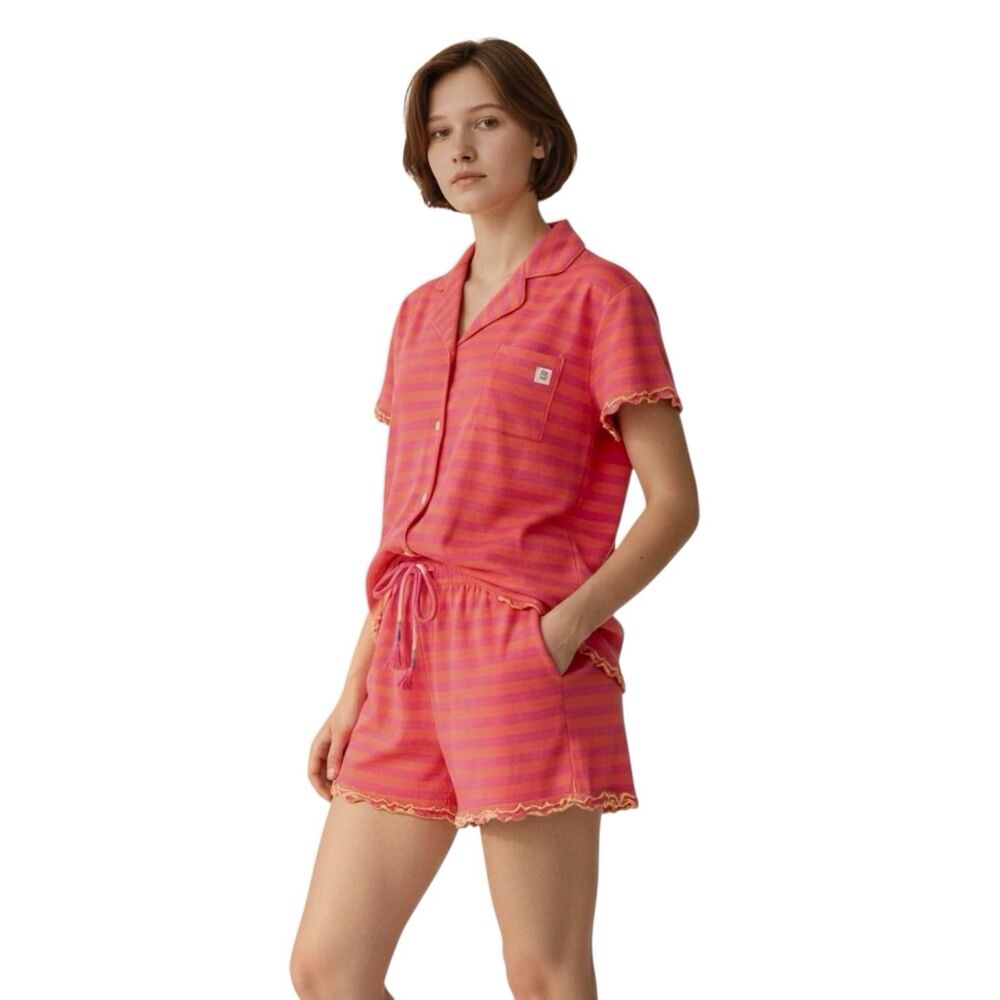 Ocean Pacific OP NWT Pajama Set L Striped Ruffle Shorts Watermelon Buttons